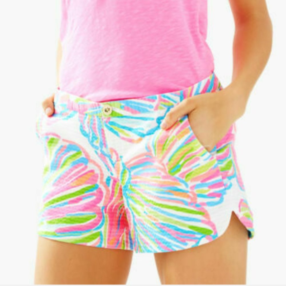 Lilly Pulitzer Addie Shorts Shellebrate Cotton Size 6 Pink White Blue Green